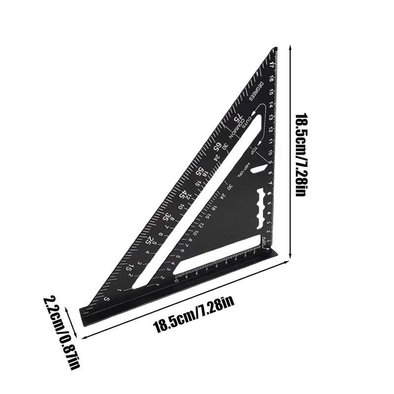Black Carpenter Speed Square 7 28 Inch Metal Ruler Protractor for Woodworking Drafting - Image 5