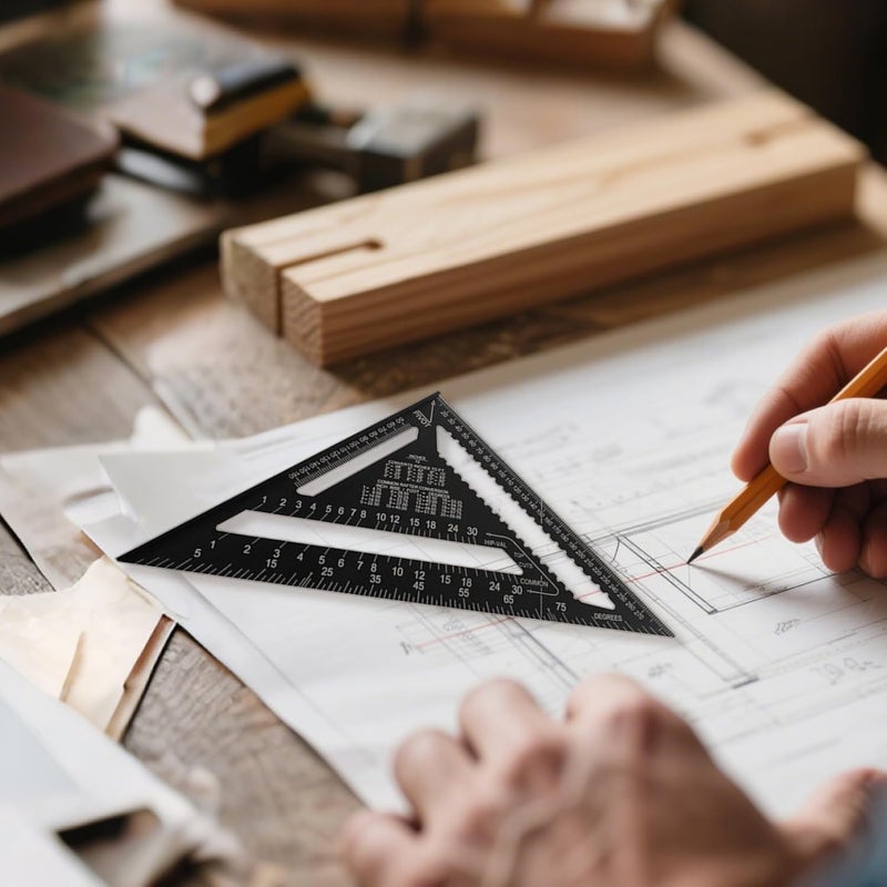 Black Carpenter Speed Square 7 28 Inch Metal Ruler Protractor for Woodworking Drafting - Image 3