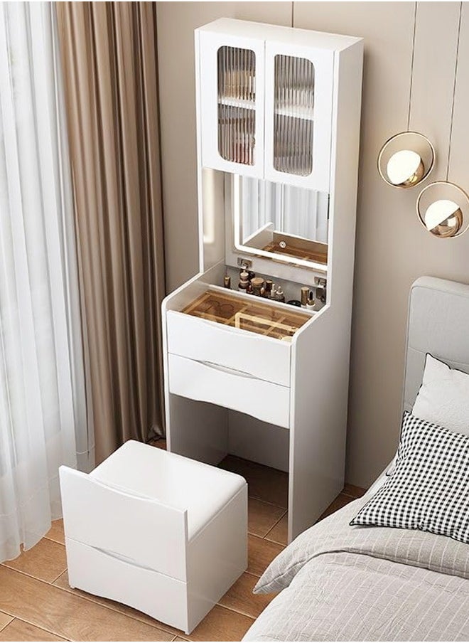 Modern Design Vanity Desk with Flip Top Mirror and Led Adjustable Brightness Lights White Vanity with Ample Storage Cushioned Stool Dressing Table for Bedroom Furniture 47.6x39.8x160 cm - pzsku/Z9BBA355E62E4ADAEE9D8Z/45/_/1725278651/500ae0b8-3371-4322-8279-3056e31162e3