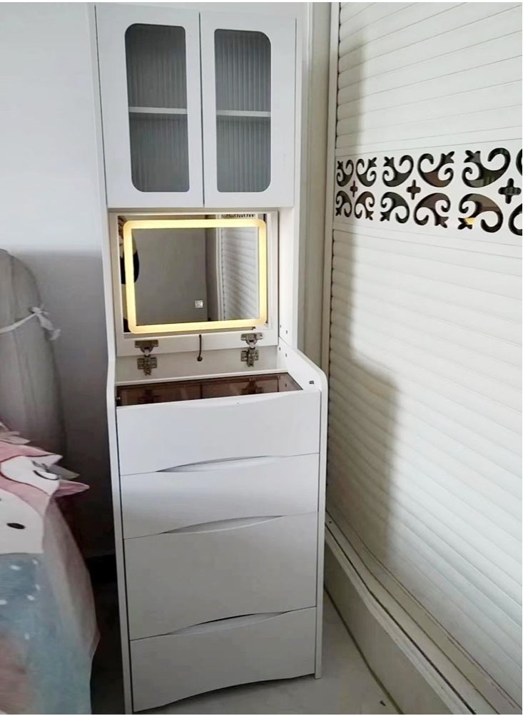 Modern Design Vanity Desk with Flip Top Mirror and Led Adjustable Brightness Lights White Vanity with Ample Storage Cushioned Stool Dressing Table for Bedroom Furniture 47.6x39.8x160 cm - pzsku/Z9BBA355E62E4ADAEE9D8Z/45/_/1731514576/fa74cf69-a5f6-4902-bd48-a1f60635e580