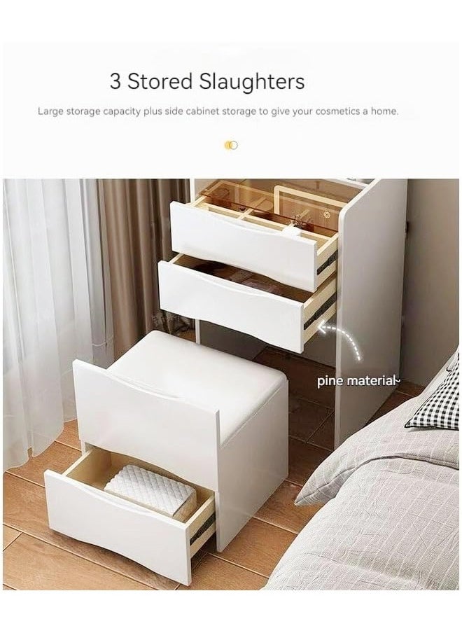 Raffine - Modern Design Vanity Desk with Flip Top Mirror and Led Adjustable Brightness Lights White Vanity with Ample Storage Cushioned Stool Dressing Table for Bedroom Furniture 47.6x39.8x160 cm - Image 1