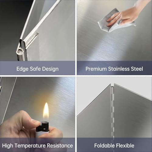 Saifix 4 Sided Splatter Guard Foldable Stainless Steel Kitchen Shield Oil Splash Guard, Backsplash for Stove Frying Pan Gas Protector, Oil Proof Baffle Splatter Guard(76 * 38 * 38) Steel - Image 2