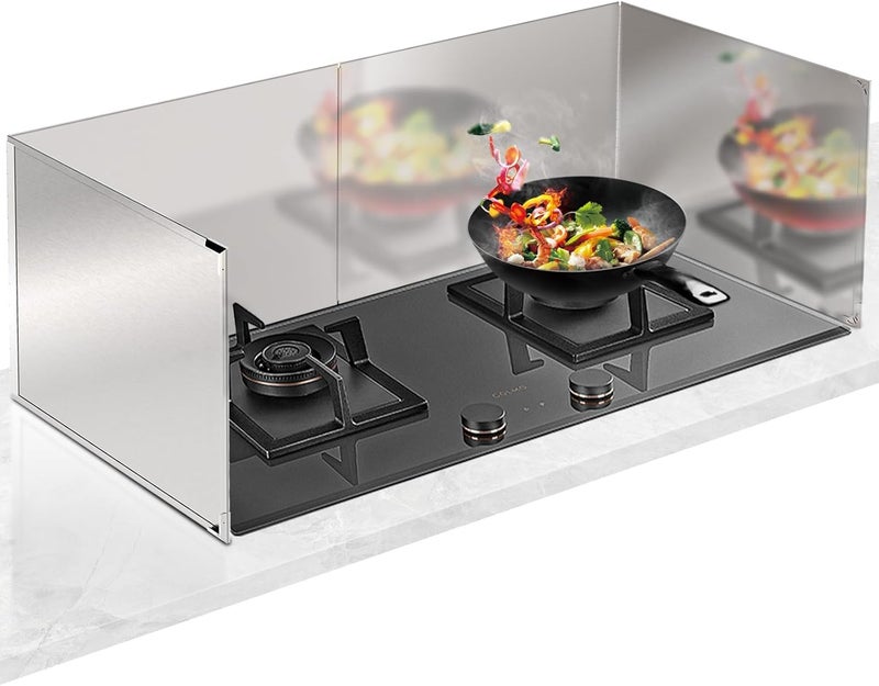 Saifix 4 Sided Splatter Guard Foldable Stainless Steel Kitchen Shield Oil Splash Guard, Backsplash for Stove Frying Pan Gas Protector, Oil Proof Baffle Splatter Guard(76 * 38 * 38) Steel - Image 1
