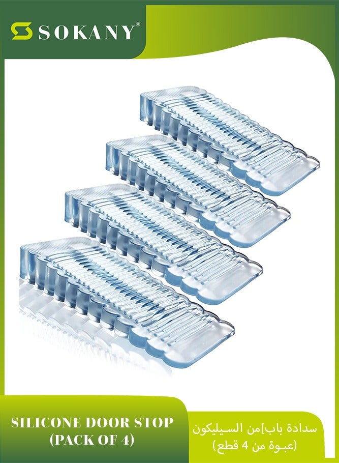 sokany 4 Pack Silicone Door Stoppers, Security Door Stop, Door Stop Wedge for Door Gaps for All Floor Types Door Clip (Clear) - Image 1