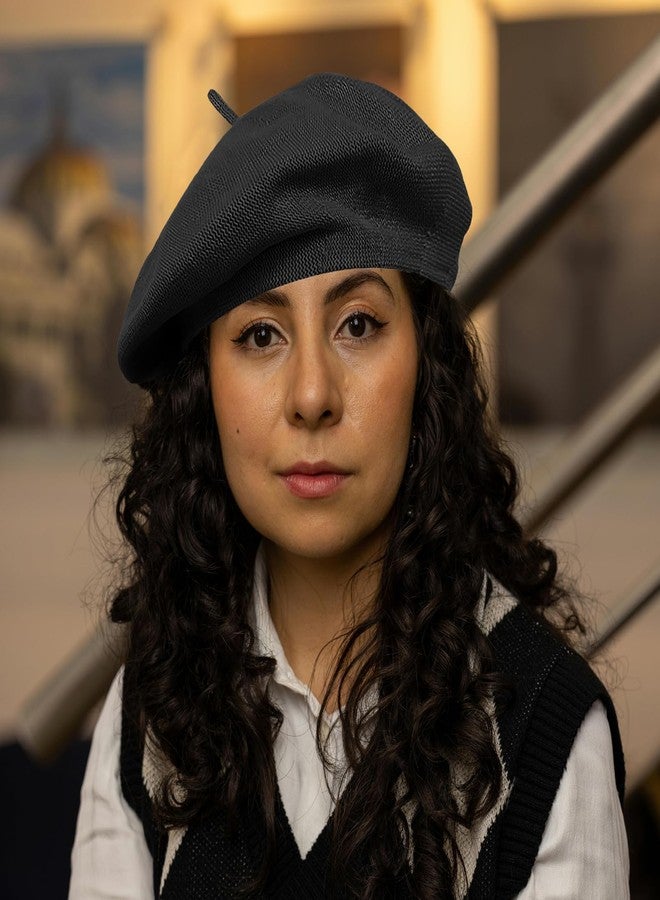 ZARSIO Cotton French Beret Hat Summer Knitted Soft Thin Beret Hat Slouchy Loose Painters Hat Solid Color for Women (US, Numeric, 7 1/4, 7 1/2, Black) - Image 5
