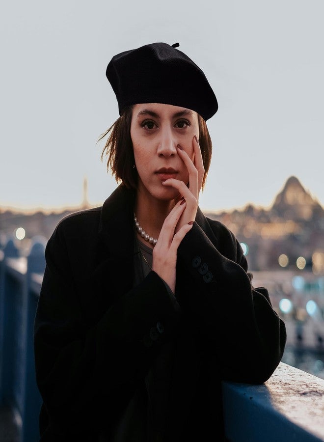 ZARSIO Cotton French Beret Hat Summer Knitted Soft Thin Beret Hat Slouchy Loose Painters Hat Solid Color for Women (US, Numeric, 7 1/4, 7 1/2, Black) - Image 3