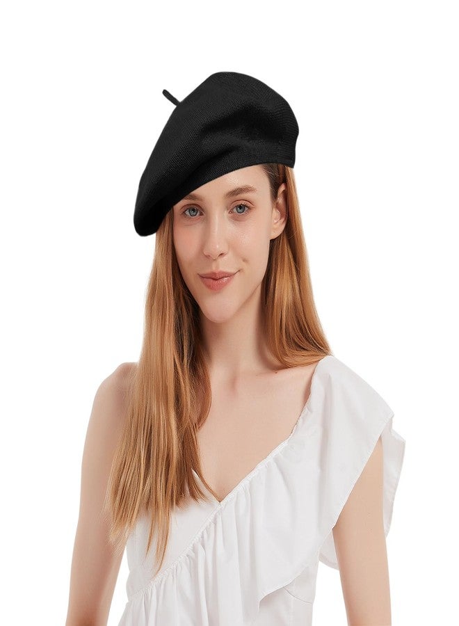 ZARSIO Cotton French Beret Hat Summer Knitted Soft Thin Beret Hat Slouchy Loose Painters Hat Solid Color for Women (US, Numeric, 7 1/4, 7 1/2, Black) - Image 1