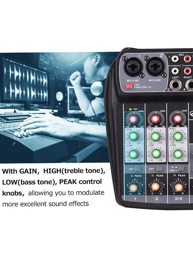 Generic - AI-4 Compact Mixing Console Digital Audio Mixer 4-Channel BT MP3 USB Input +48V Phantom Power for Music Recording DJ Network Live Broadcast Karaoke - Image 1