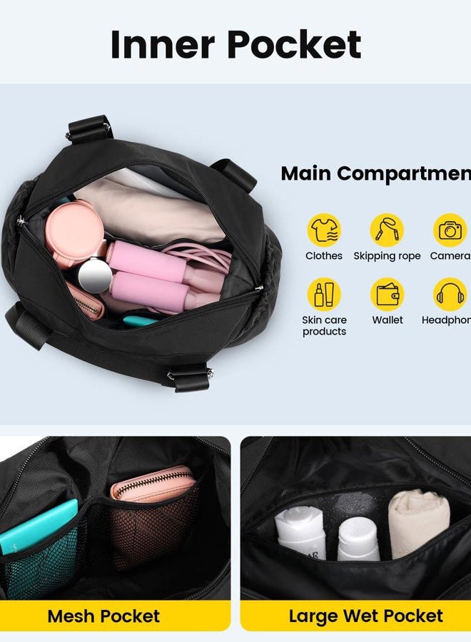 Vorspack Mini Gym Bag for Women - Small Duffle Bag Lightweight Duffel Bag with Wet Pocket Cute Sports Bag for Gym Dance Yoga, Black, Mini - Image 3