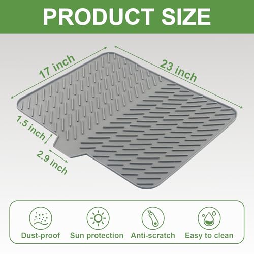 LKYLIVE Silicone Drying Mat, 23"X17" With Built-in Drain Lip,Heat-Resistant,Eco-friendly,Hygienic Drying Pad,Leak-Proof and Non-Slip,Silicone Dish Drying Mat for Kitchen Counter or Sink（Gray 23X17） - Image 3