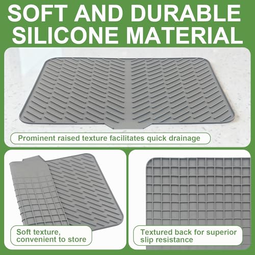 LKYLIVE Silicone Drying Mat, 23"X17" With Built-in Drain Lip,Heat-Resistant,Eco-friendly,Hygienic Drying Pad,Leak-Proof and Non-Slip,Silicone Dish Drying Mat for Kitchen Counter or Sink（Gray 23X17） - Image 4