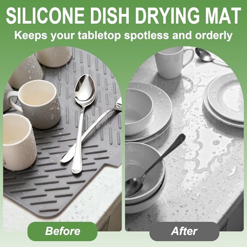 LKYLIVE Silicone Drying Mat, 23"X17" With Built-in Drain Lip,Heat-Resistant,Eco-friendly,Hygienic Drying Pad,Leak-Proof and Non-Slip,Silicone Dish Drying Mat for Kitchen Counter or Sink（Gray 23X17） - Image 5