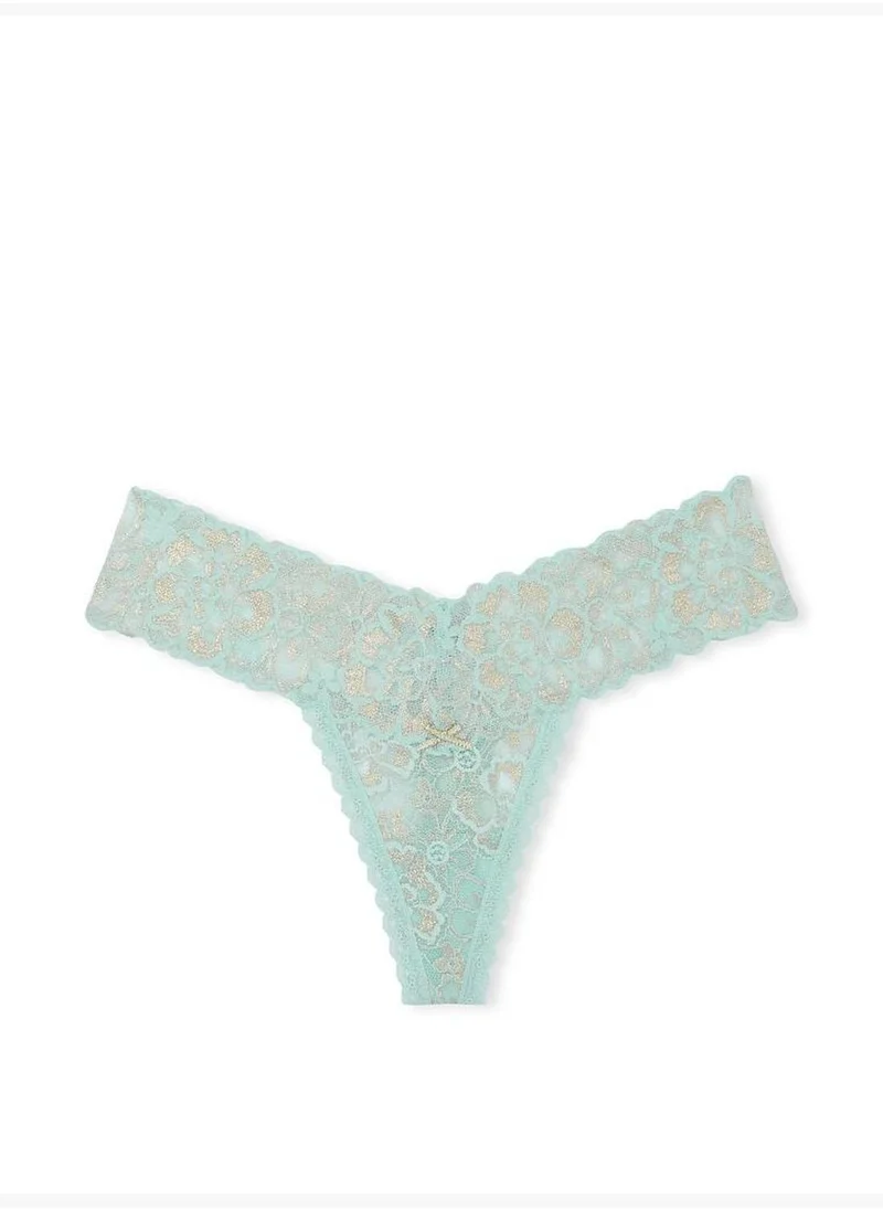 فيكتوريا سيكريت سروال داخلي Thong مزين بخيوط معدنية باللون الذهبي