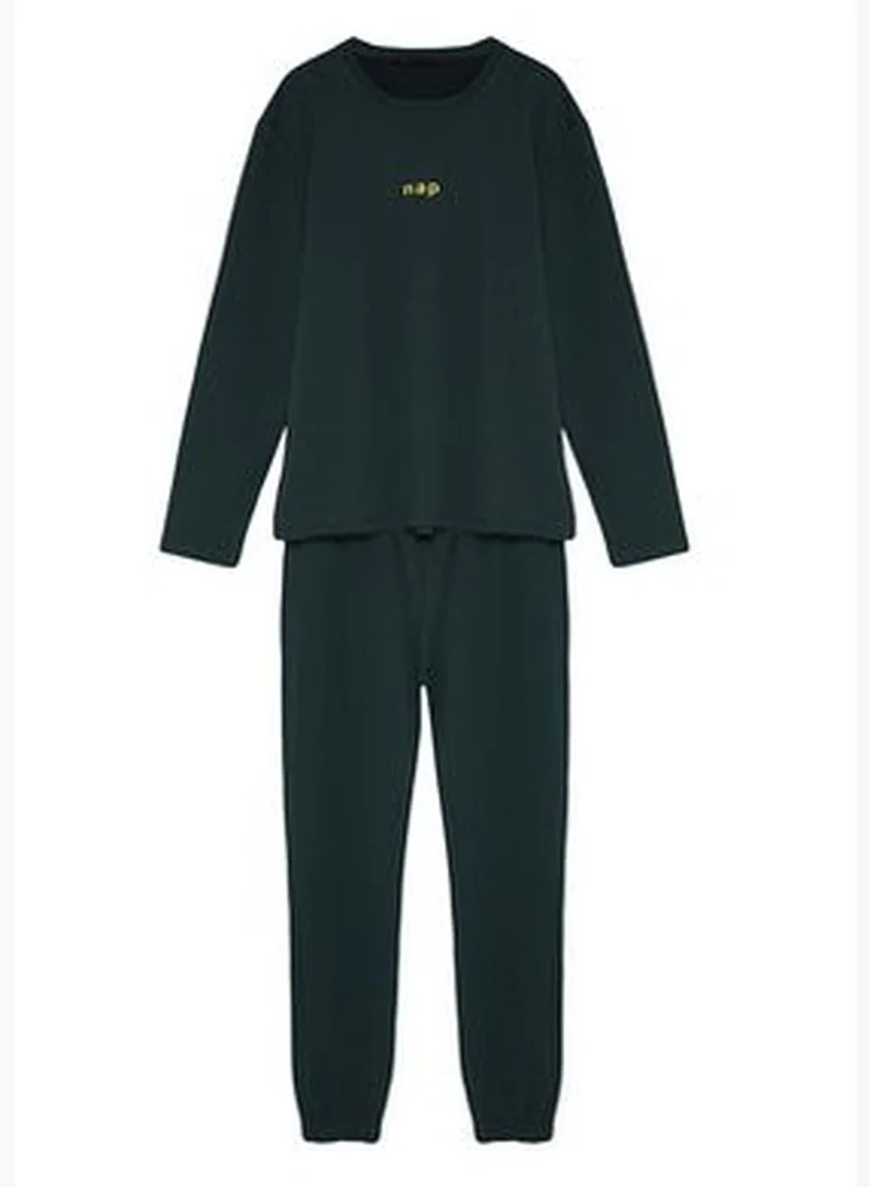 trendyol Green Men's Regular Fit Printed Knitted Pajamas Set