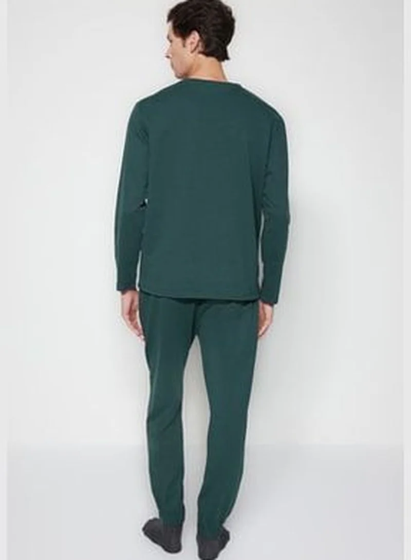 trendyol Green Men's Regular Fit Printed Knitted Pajamas Set
