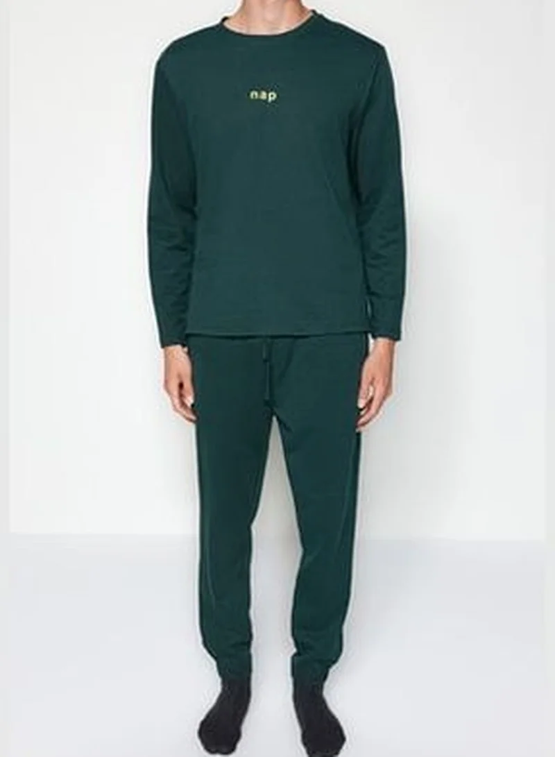 trendyol Green Men's Regular Fit Printed Knitted Pajamas Set