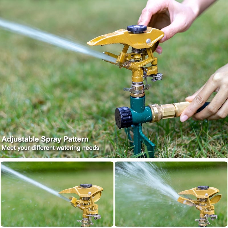 FANHAO Heavy Duty Pulsating Impact Sprinkler on Spike Base, 100% Metal Impact Sprinkler with 360Â° Adjustable Spray Pattern for Large Area Lawn & Yard Irrigation, Covers Up to 5800 sq. Ft - Image 5