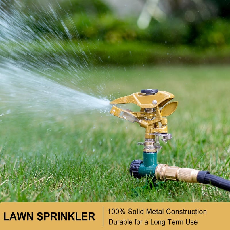 FANHAO Heavy Duty Pulsating Impact Sprinkler on Spike Base, 100% Metal Impact Sprinkler with 360Â° Adjustable Spray Pattern for Large Area Lawn & Yard Irrigation, Covers Up to 5800 sq. Ft - Image 2