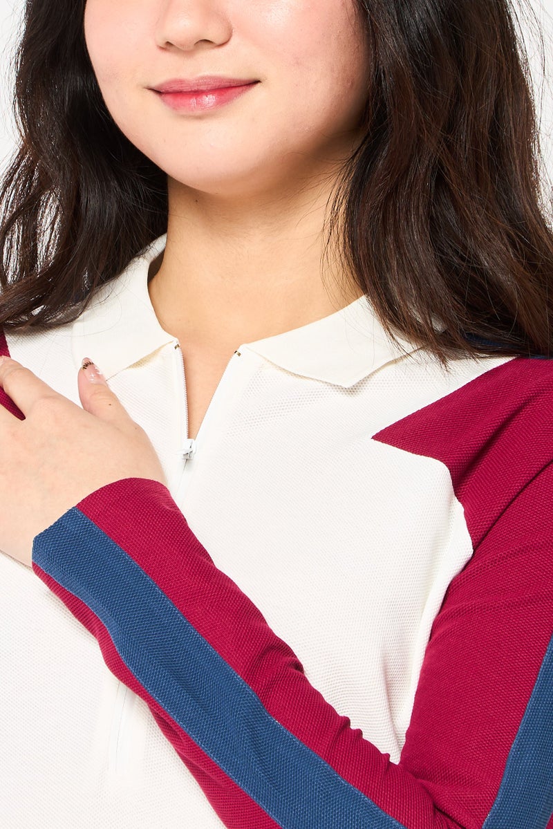 LACOSTE Women Regular Fit Embroidered Logo Long Sleeve Polo Shirt, Multicolor - Image 3