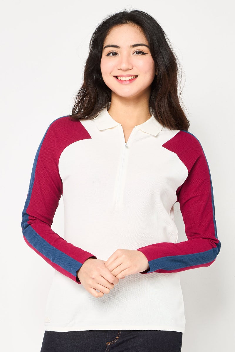 LACOSTE Women Regular Fit Embroidered Logo Long Sleeve Polo Shirt, Multicolor - Image 1