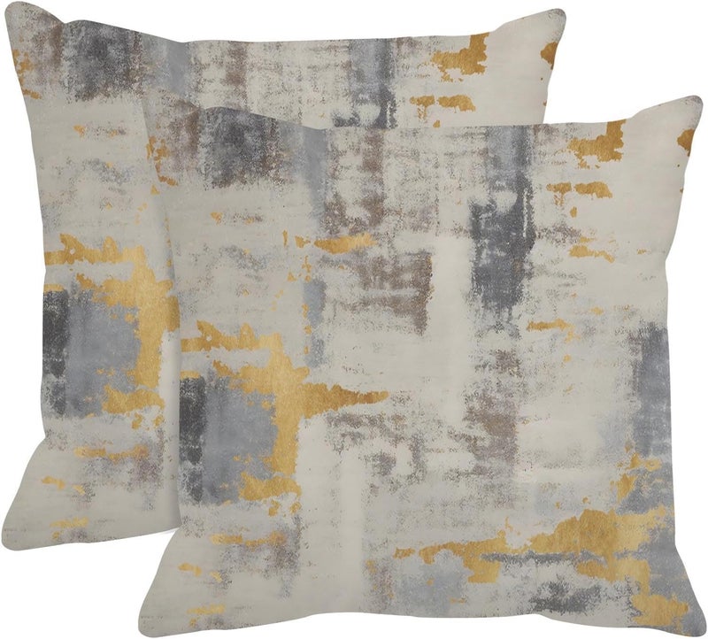 Britimes Throw Pillow Covers Modern Home Art Decor, 20 x 20 Inches Set of 2 Abstract Oil Painting Pillowcases for Bedroom, Living Room, Cushion Couch Sofa, Abstract Golden Grey - Image 1
