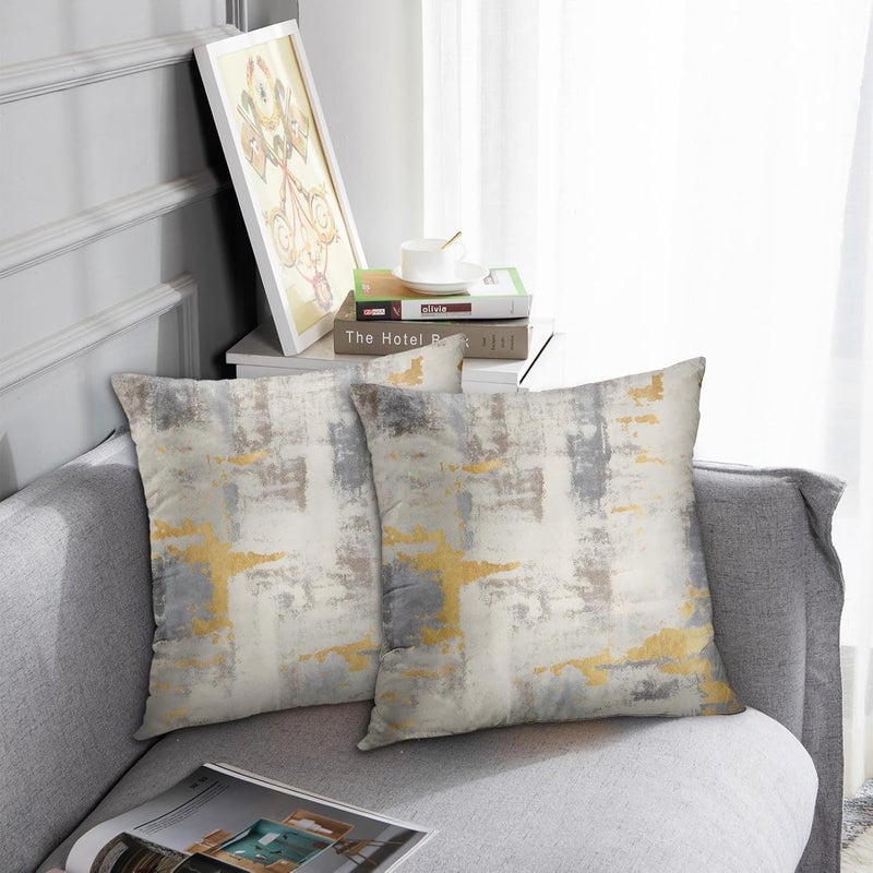 Britimes Throw Pillow Covers Modern Home Art Decor, 20 x 20 Inches Set of 2 Abstract Oil Painting Pillowcases for Bedroom, Living Room, Cushion Couch Sofa, Abstract Golden Grey - Image 2