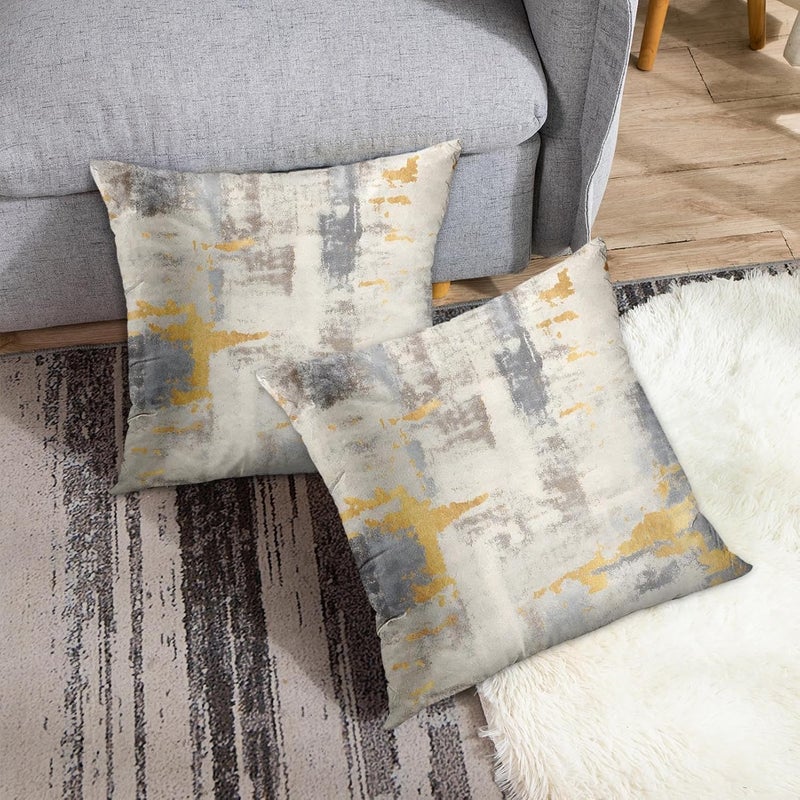 Britimes Throw Pillow Covers Modern Home Art Decor, 20 x 20 Inches Set of 2 Abstract Oil Painting Pillowcases for Bedroom, Living Room, Cushion Couch Sofa, Abstract Golden Grey - Image 3