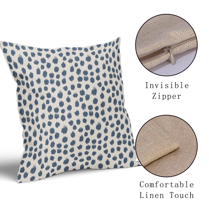 Sweetshow Dusty Blue Cream Pillow Covers 18x18 Set of 2 Boho Design Polka Dot Throw Pillows Modern Brush Strokes Print Decorative Outdoor Pillowcase Square Cushion Cover Linen Pillow Case for Sofa Couch Bed - Image 4