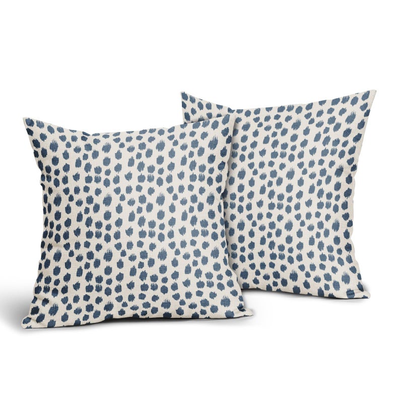 Sweetshow Dusty Blue Cream Pillow Covers 18x18 Set of 2 Boho Design Polka Dot Throw Pillows Modern Brush Strokes Print Decorative Outdoor Pillowcase Square Cushion Cover Linen Pillow Case for Sofa Couch Bed - Image 2