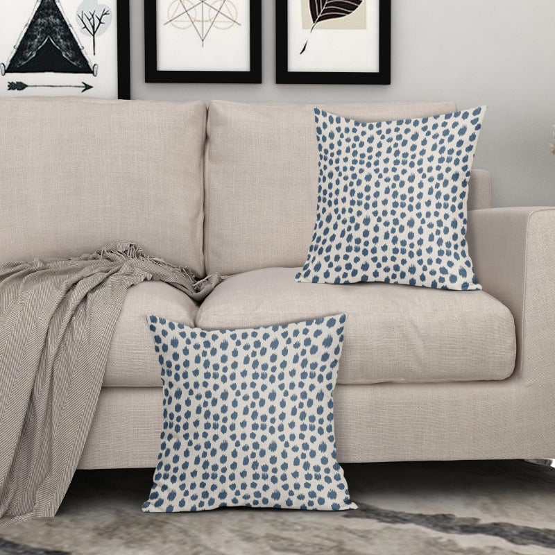 Sweetshow Dusty Blue Cream Pillow Covers 18x18 Set of 2 Boho Design Polka Dot Throw Pillows Modern Brush Strokes Print Decorative Outdoor Pillowcase Square Cushion Cover Linen Pillow Case for Sofa Couch Bed - Image 3