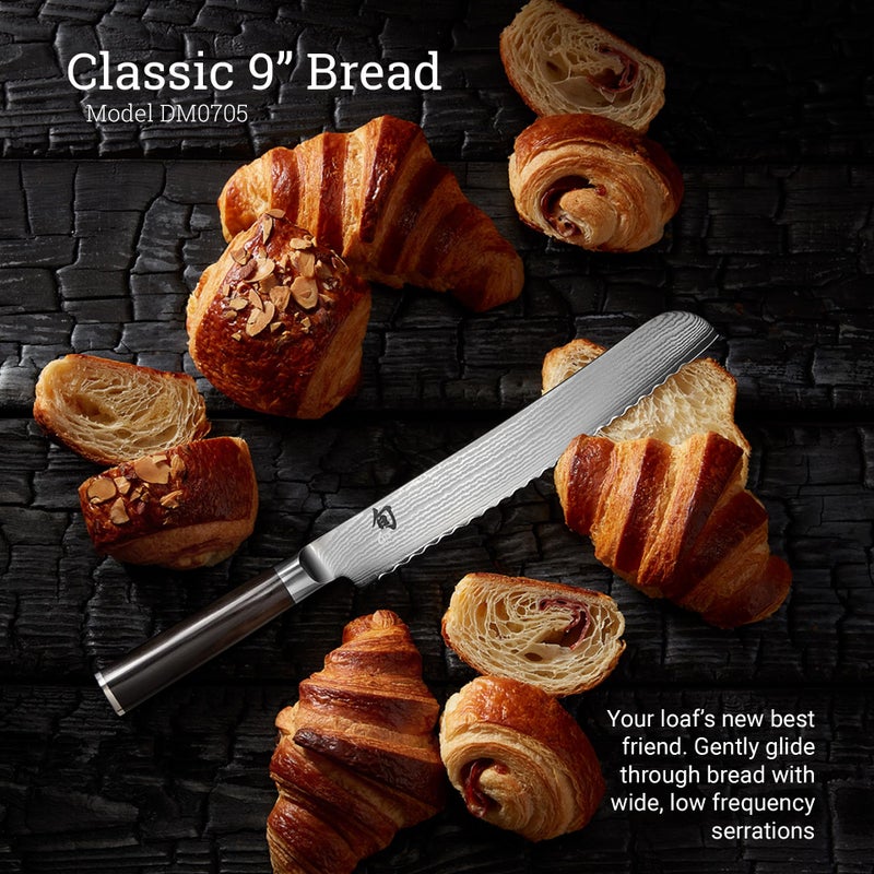 Shun Classic 9" Bread Knife, Handcrafted Japanese Serrated Knife, VG-MAX Core with Damascus Stainless Steel Cladding, Pakkawood Handle, Slicing Tool for Professional and Home Chefs - Image 2