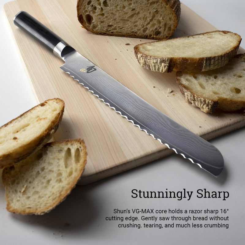 Shun Classic 9" Bread Knife, Handcrafted Japanese Serrated Knife, VG-MAX Core with Damascus Stainless Steel Cladding, Pakkawood Handle, Slicing Tool for Professional and Home Chefs - Image 3