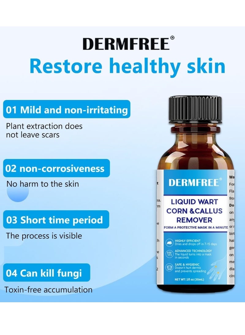 DERMFREE - Liquid Wart Corn and Callus Remover Fast Action Wart Remover Warts Removal Liquid with Salicylic Acid Remove Plantar Warts Common and Flat Wart Feet Corn Callus Treatment Liquid 30ml - Image 1