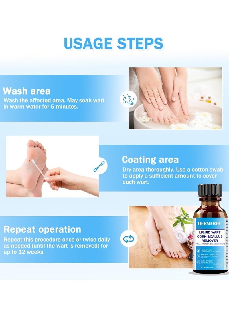 DERMFREE - Liquid Wart Corn and Callus Remover Fast Action Wart Remover Warts Removal Liquid with Salicylic Acid Remove Plantar Warts Common and Flat Wart Feet Corn Callus Treatment Liquid 30ml - Image 1