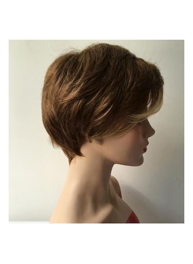 NIBEMINENT Synthetic Slanted Short Hair Extension Wig Brown  - Image 1
