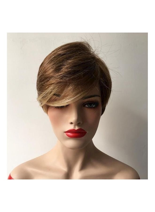NIBEMINENT Synthetic Slanted Short Hair Extension Wig Brown  - Image 2