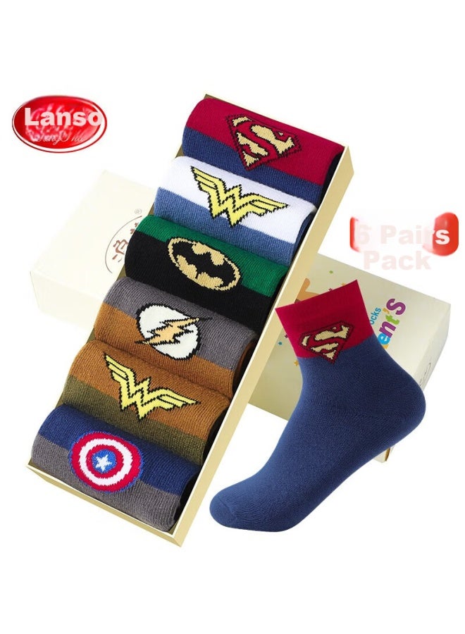 LANG SHA Langsha Children's Socks For Boys, Spring And Summer Cotton Socks, Comfortable Breathable Casual Sports Socks For Young, Middle-aged And Older Boys, Mid-calf Length - Image 1