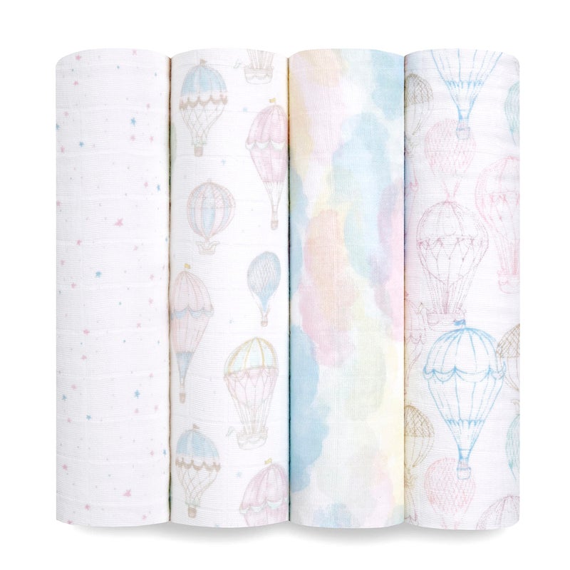 aden + anais aden  anais Swaddle Blanket 100 Organic Cotton Blankets for Girls  Boys Baby Receiving Swaddles Ideal Newborn  Infant Swaddling Set 4 Pack Above The Clouds