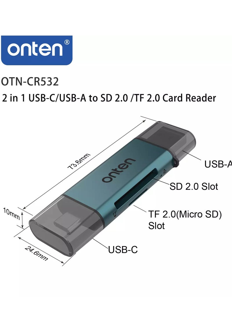 أونتن - CR532 USB، USB C 2 في 1 قارئ بطاقات SD2.0 /TF2.0 - Image 1