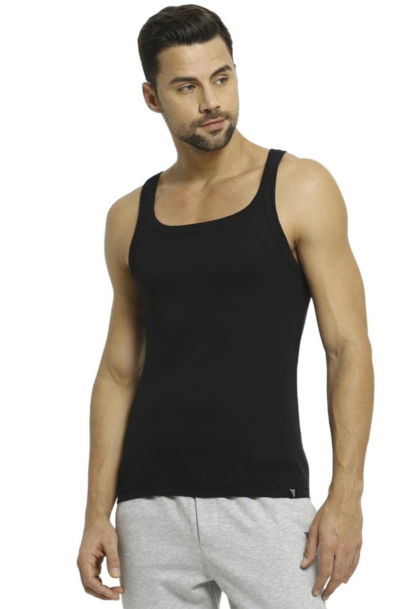 Van Heusen Men Athleisure Moisture Wicking Gym Slim Fit Vest - 100% Combed Cotton - Ultra Soft, Extended Length_60077_Black_M - Image 3