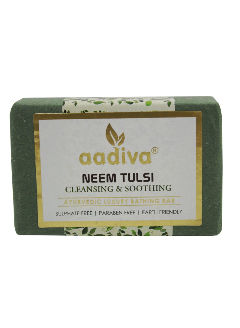 Aadiva صابون الاستحمام الفاخر من أديفا نيم تولسي المنظف والمهدئ بالأيورفيدا - Image 1