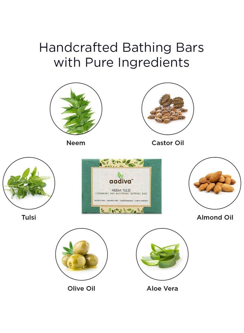 Aadiva صابون الاستحمام الفاخر من أديفا نيم تولسي المنظف والمهدئ بالأيورفيدا - Image 2
