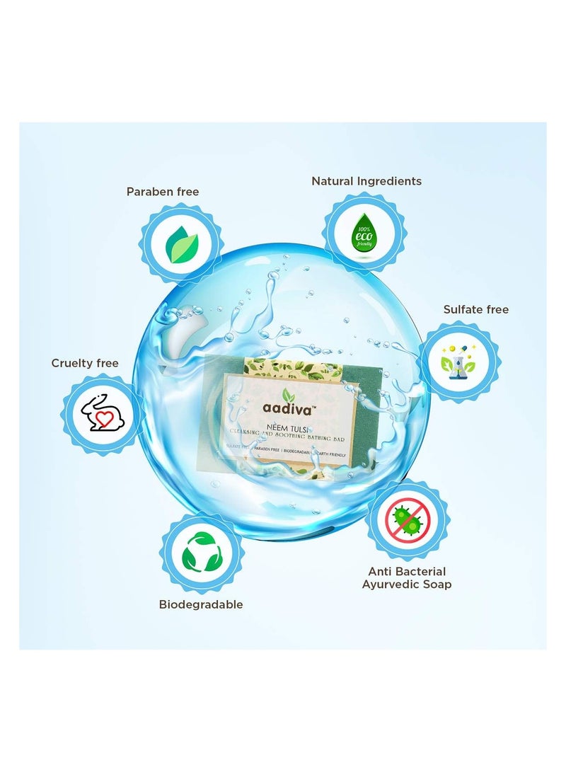 Aadiva صابون الاستحمام الفاخر من أديفا نيم تولسي المنظف والمهدئ بالأيورفيدا - Image 3