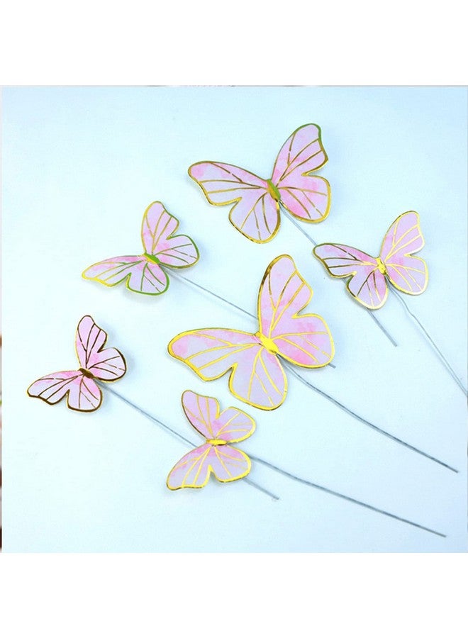 AIDVPOD 20PCS Pink Butterfly Cupcake Toppers and 1pcs Gold Metal Acrylic Panel Cake Toppers Cake Decorations for Girls Women Happy Birthday Wedding Party Food Supplies - Image 3