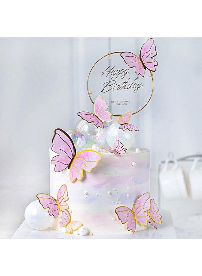 AIDVPOD 20PCS Pink Butterfly Cupcake Toppers and 1pcs Gold Metal Acrylic Panel Cake Toppers Cake Decorations for Girls Women Happy Birthday Wedding Party Food Supplies - Image 1