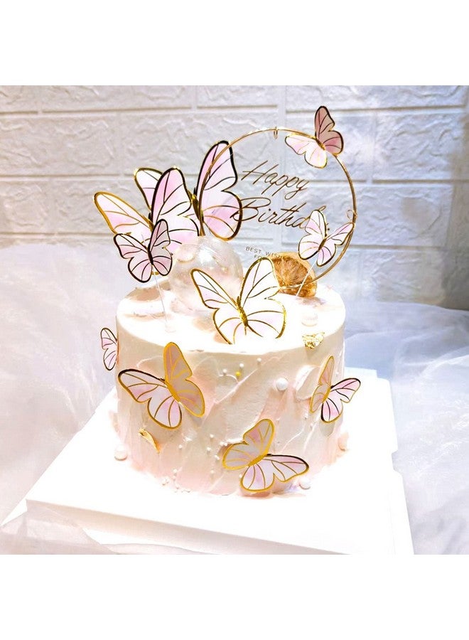 AIDVPOD 20PCS Pink Butterfly Cupcake Toppers and 1pcs Gold Metal Acrylic Panel Cake Toppers Cake Decorations for Girls Women Happy Birthday Wedding Party Food Supplies - Image 4