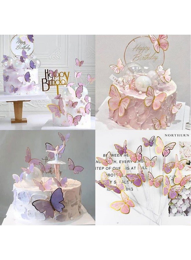 AIDVPOD 20PCS Pink Butterfly Cupcake Toppers and 1pcs Gold Metal Acrylic Panel Cake Toppers Cake Decorations for Girls Women Happy Birthday Wedding Party Food Supplies - Image 5