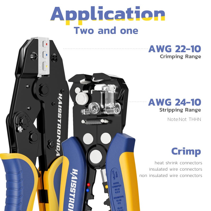 haisstronica haisstronica Wire Stripper and Crimping Tool,AWG 24-10 Automatic Stripper Tool with AWG 22-10 Ratchet Wire Crimper For Heat Shrink Connectors  - Image 2