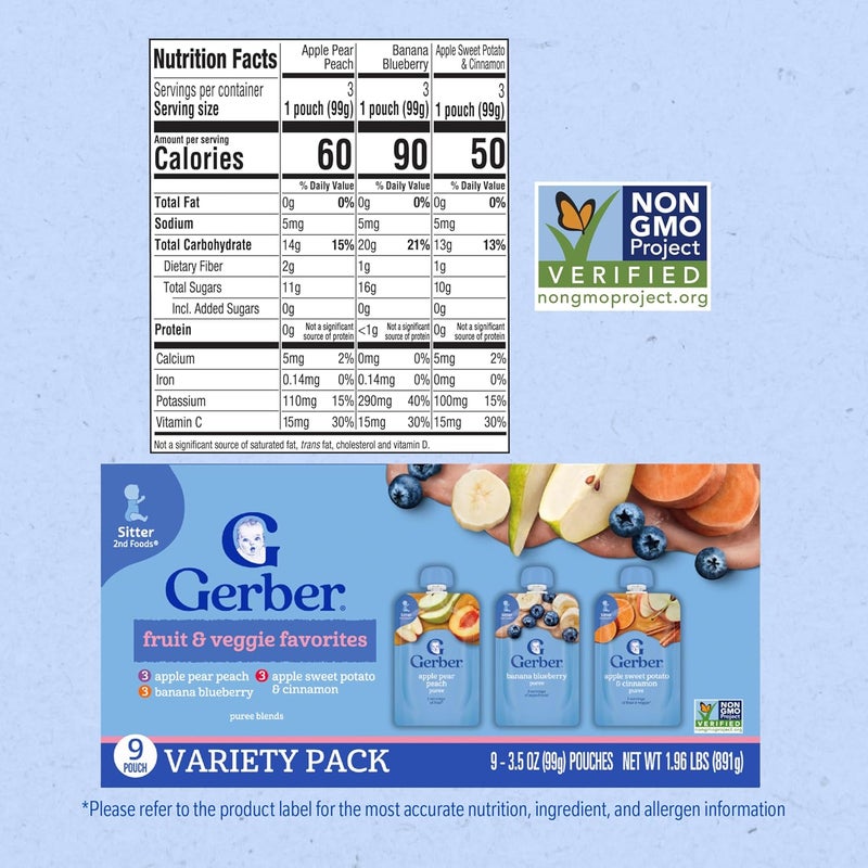 Gerber Toddler Fruit and Veggie Value Pack Baby Food Pouches - 9ct/3.5oz Each - Image 2