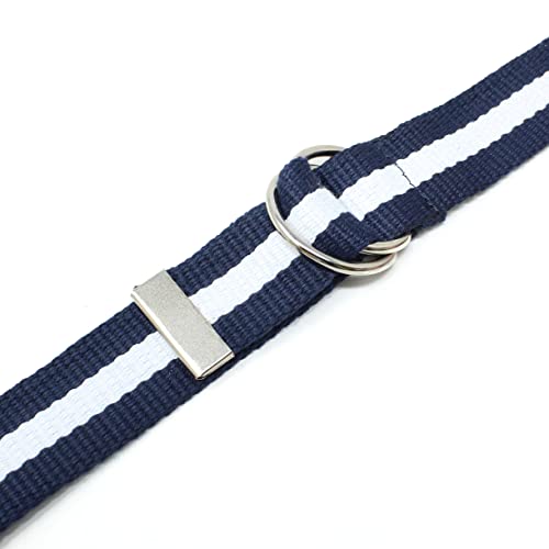BC Belts Canvas Web Belt D-Ring Buckle 1.25" Wide Metal Tip Mulit-Color (Navy/Cream-M) - Image 4